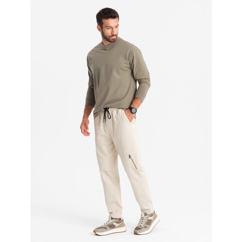Ombre Men's knitted joggers with cargo pockets - cream Cijene
