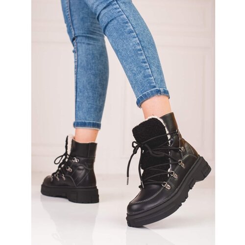 SHELOVET Black women&amp;#039;s snow boots with sheepskin coat Slike