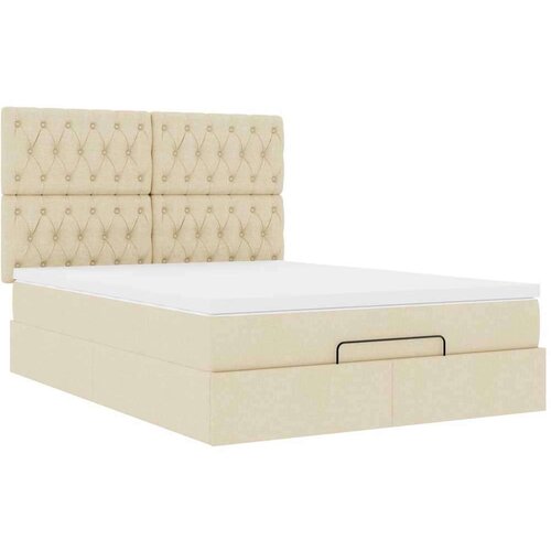 VidaXL Otomanski okvir kreveta s madraca krem 140x200cm od tkanine Slike