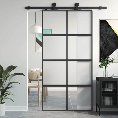  Klizna vrata crna 102,5x205 cm od kaljenog stakla i aluminija Slike