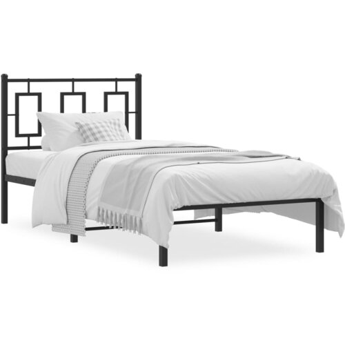 vidaXL Kovinski posteljni okvir z vzglavjem črn 90x200 cm Cene