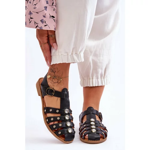 Kesi Women's Flat Sandals with Zirconia Black Ascot