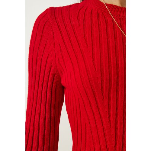  Women's Red Corded A-Line Knitwear Dress Cene