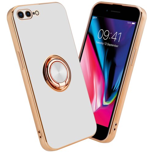 Cadorabo Ohišje, združljiv z Apple v sijajnem belem - zlatu z obročem - zaščitni pokrov iz fleksibilnega silikona TPU, z zaščito pred kamero in držalom magnetnega avtomobila, (20556405) Cene