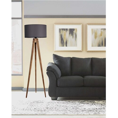 Opviq Črna/rjava stoječa svetilka s tekstilnim senčilom (višina 153 cm) Tripod – Cene
