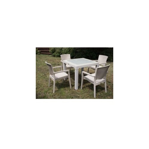  Bastenski set zeugma 4 stolice i sto sa staklom 90x90 cappuccino Slike