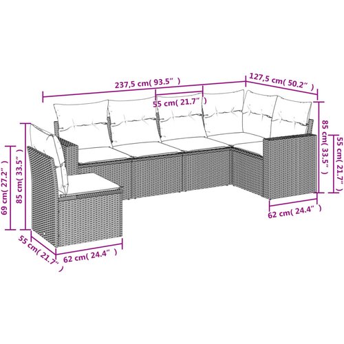  6-dijelni set vrtnih sofa s jastucima bež od poliratana Slike