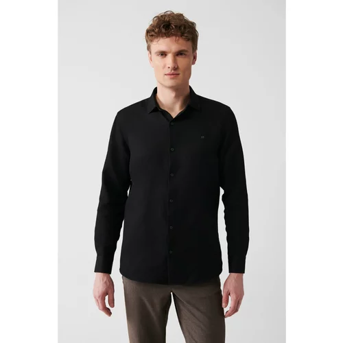 Avva Men's Black Easy-Iron Classic Collar Embossed Cotton Slim Fit Slim Fit Shirt
