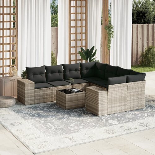 vidaXL 9-dijelni set vrtnih sofa od poliratana s jastucima svjetlosivi Cijene