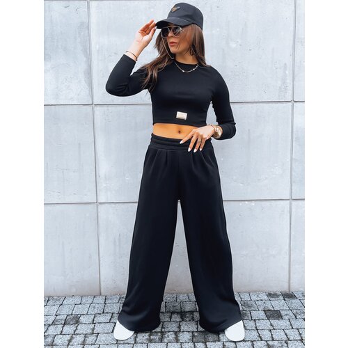 DStreet Zestaw damski spodnie wide led i crop top z długim rękawem ASTRAL ALLURE czarny Slike