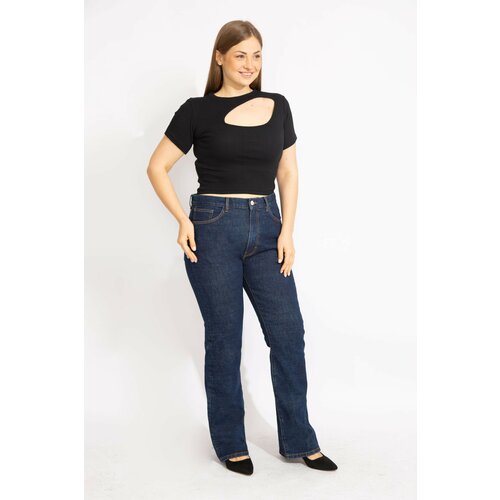 Şans Women's Navy Blue Plus Size 5 Pocket Jeans Slike