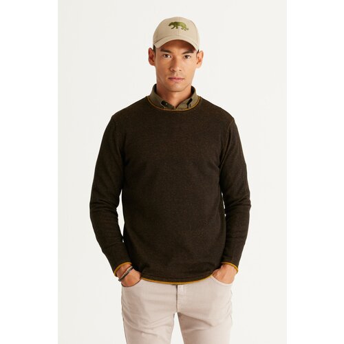 AC&Co / Altınyıldız Classics Men's Black-Mustard Standard Fit Regular Fit Crew Neck Cotton Knitwear Sweater Cene
