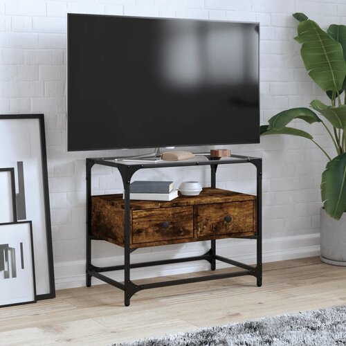  The Living Store TV omarica s stekleno ploščo dimljen hrast 60x35x51 cm inž. les - TV Omarica, (21508435) Cene