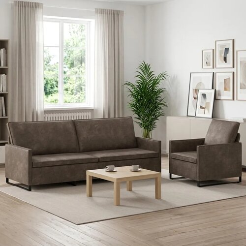  Set sofe 2 pcs Tamnosiva Umjetni sued - Tamnosiva 1-Sjedalo + 3-Sjedalo (210 cm) Cene
