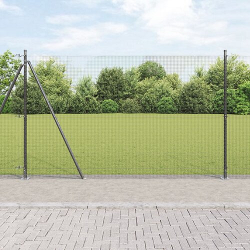 VidaXL varjena žična ograja s 13 flan&amp;scaron;nimi stebri Siva 1.4x25 m Jeklo Slike