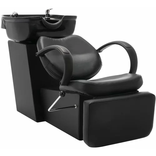 vidaXL salonski stol z umivalnikom za glavo črno umetno usnje