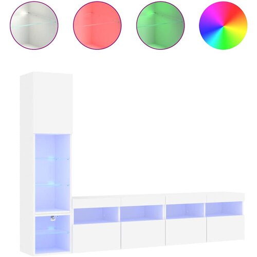  4-dijelni zidni TV elementi s LED bijeli od konstruiranog drva Slike