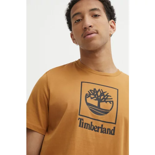 Timberland Pamučna majica za muškarce, boja: smeđa, s tiskom, TB0A5QSPP471