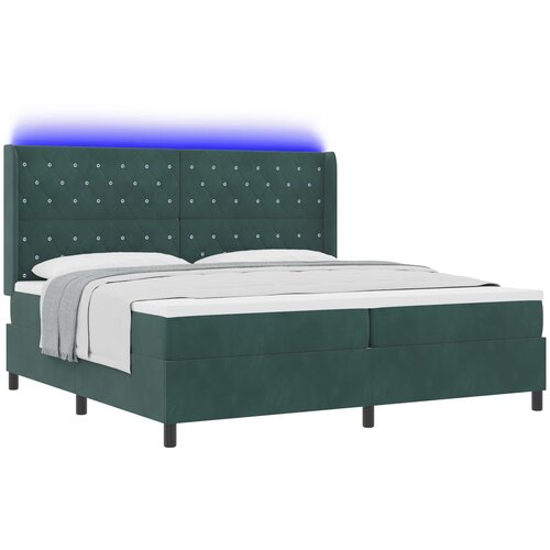 vidaXL Box spring krevet Tamnozelena 200 x 200 cm Baršun - Tamnozelena 200 x 200 cm Kristal s dugmadima Cene