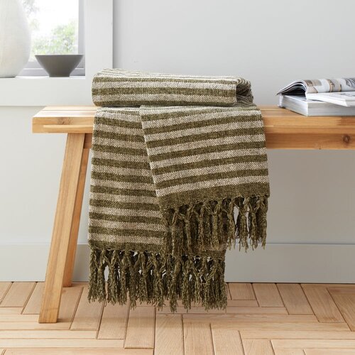 Catherine Lansfield Zelena žametna odeja 130x170 cm Stripe Chenille – Cene