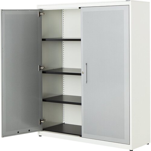 mauser Omara s krilnimi vrati, akustični učinek, VxŠxG 1516 x 1200 x 432 mm, 3 police, čista bela / aluminijasto siva Cene