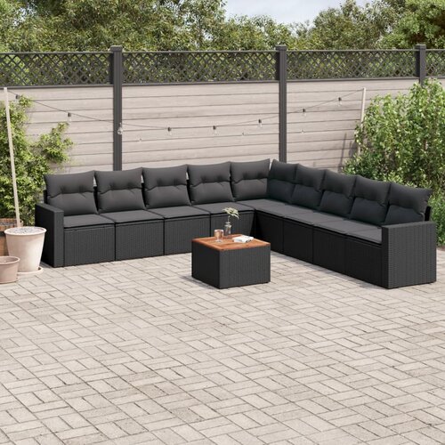  10-dijelni set vrtnih sofa s jastucima crni od poliratana Cijene