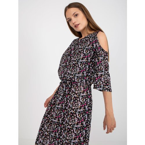 Fashion Hunters Black maxi dress with flowers with pockets ZULUNA Cene