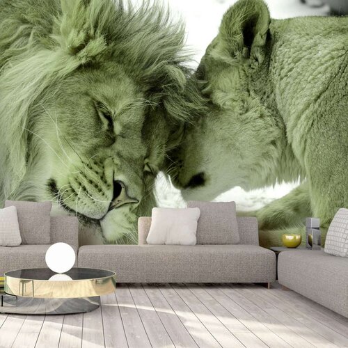  Samoljepljiva foto tapeta - Lion Tenderness (Green) 147x105 Cene