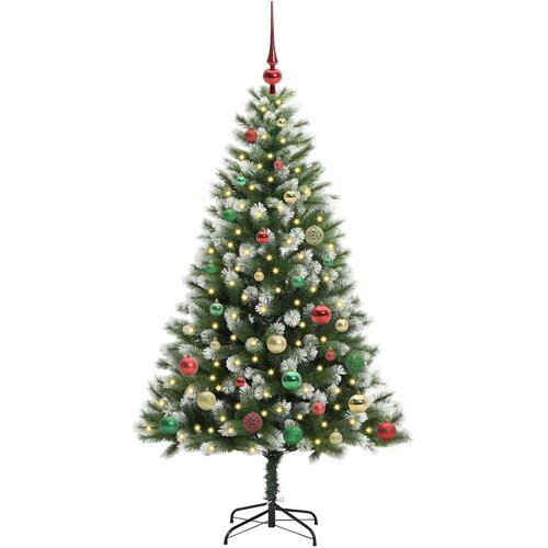 VidaXL Umjetna jelka s pantenom i pahuljicama Zelena i bijela 150 cm Slike