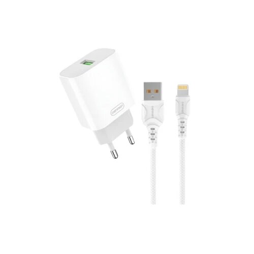 Denmen DC07L Punjač za mobilne 18W 3,6A Fast + Lightning kabl BELI Slike