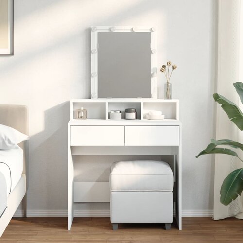  The Living Store Toaletna mizica z LED lučkami bela 80x41x144,5 cm - Toaletna Mizica, (21496044) Slike