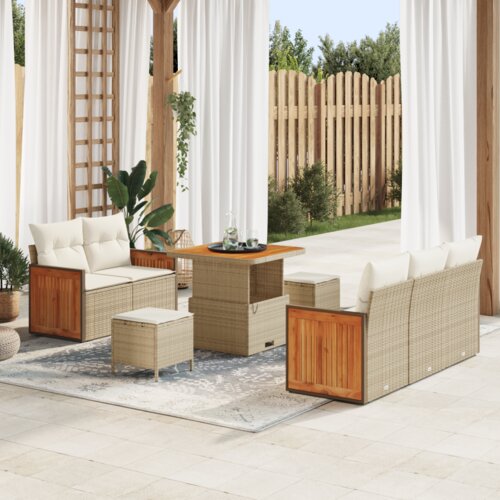  8-delni vrtni sofa set z blazinami Bež Poli ratan Akacija Slike