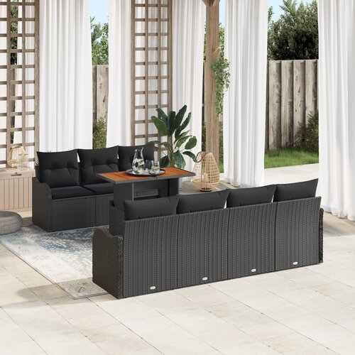 vidaXL 8-delni vrtni sofa set z blazinami črna poli ratan akacija Cene