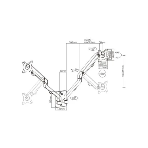  NOSAČ ZA DVA MONITORA GEMBIRD MA-WA2-01, montaža na zid, 17”-27”, up to 7 kg