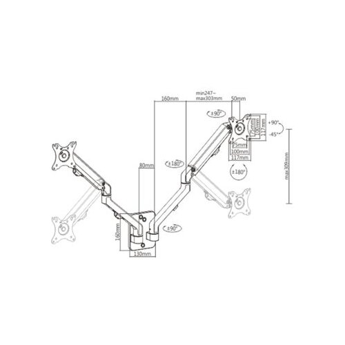  NOSAČ ZA DVA MONITORA GEMBIRD MA-WA2-01, montaža na zid, 17&amp;rdquo;-27&amp;rdquo;, up to 7 kg Slike