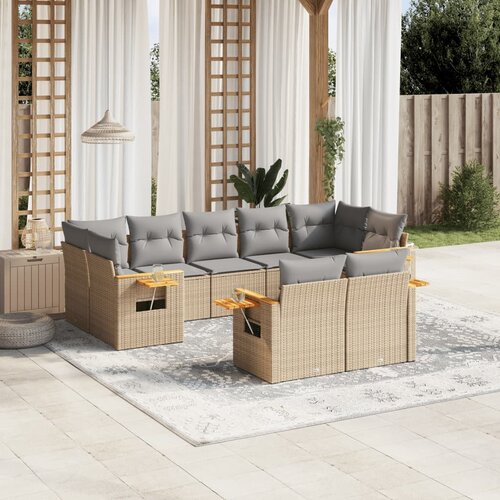 vidaXL 9-dijelni set vrtnih sofa s jastucima bež od poliratana Cijene