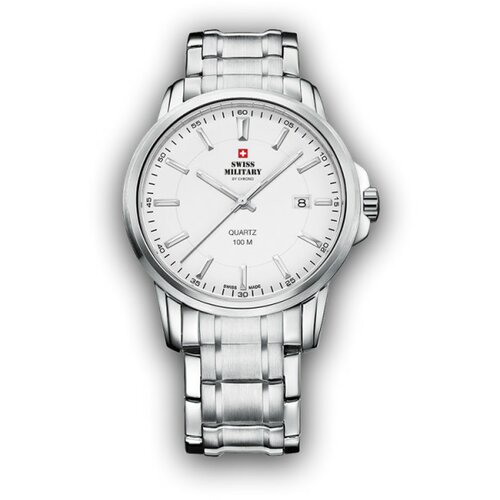 Swiss Military chrono quartz beli srebrni sportsko elegantni ručni sat sa srebrnim metalnim kaišem 603260 Slike