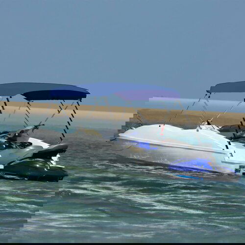 VidaXL bimini s 4 luka modra 243 x (230 - 244) x 137 cm Slike
