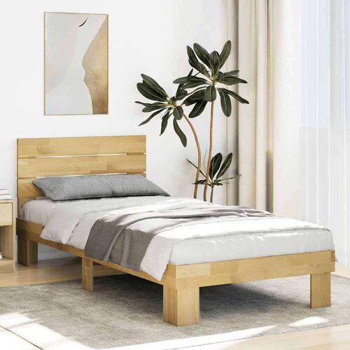  Okvir kreveta uzglavljem bez madraca 75x190 cm puno drvo hrast Slike