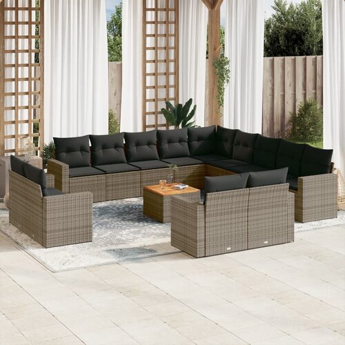 VidaXL 14-dijelni set vrtnih sofa od poliratana s jastucima sivi Slike