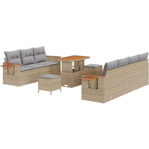  10-delni vrtni sofa set z blazinami bež poli ratan akacija Cene