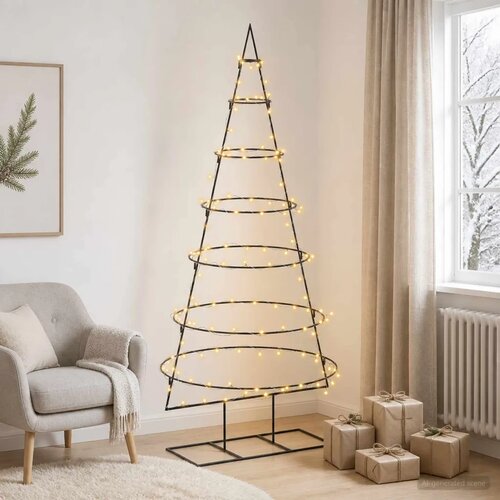  Metalno božićno drvce sa stalkom KUOPIO 180 cm Topla bijela - 180 cm Crna s LED svjetlima Slike