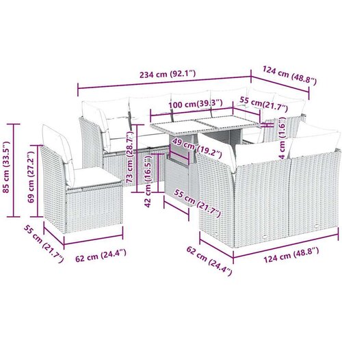 VidaXL 9-dijelni set vrtnih sofa s jastucima poliratan smeđi Slike