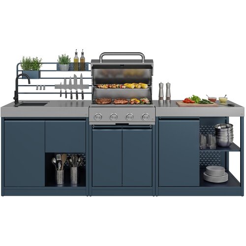 Klarstein WaldChef vanjski kuhinjski set | 4 plamenika | 30 mbar | 12.800 W | Vodootporan | Nehrđajući čelik Cene