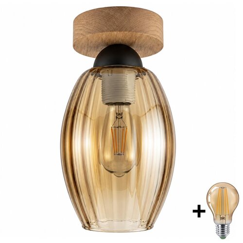 Brilagi LED plafonska svetiljka R GLASS 1xE27/60W/230V &amp;Oslash; 17 cm hrast/zadimljeno bež Slike