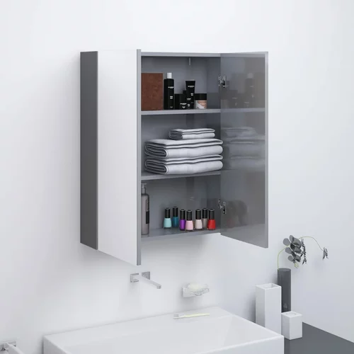 vidaXL Kopalniška omarica z ogledalom 60x15x75 cm MDF sijoče siva
