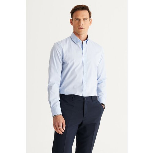 ALTINYILDIZ CLASSICS Men's Light Blue Slim Fit Slim Fit Shirt with Buttons and Collar Pattern Slike