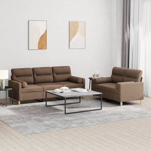  2-dijelni set sofa s jastucima smeđi od tkanine Cijene