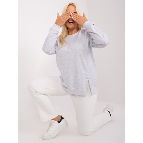 Fashion Hunters Light gray melange women&amp;#039;s blouse with long sleeves Slike