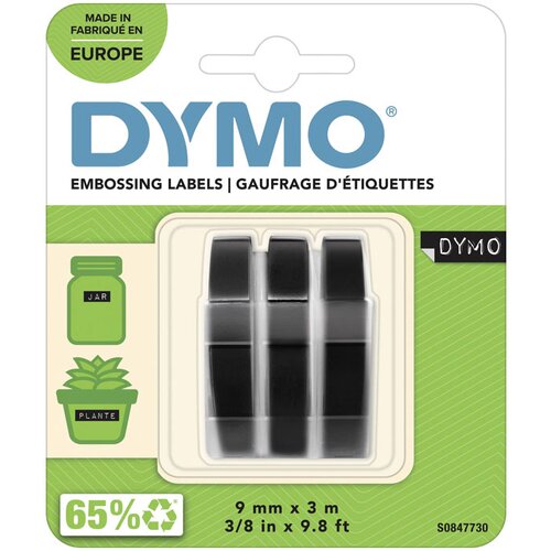 Dymo reliefni trak za graviranje , 9 mm, bela na črni, 3 kosi Slike